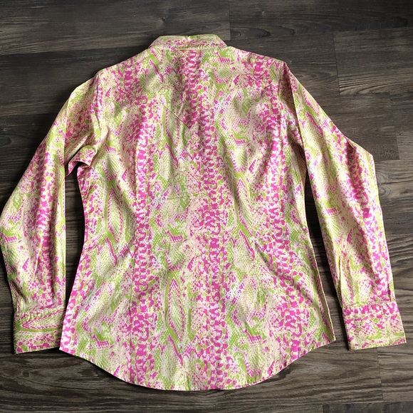 Ariat Womens Snap Front Long Sleeve Western Shirt Pink Green Rodeo Cowgirl - Picture 7 of 15